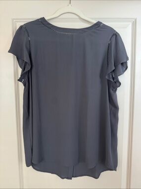 LOFT Womens Ruffle Sleeve Blouse - Slate Gray